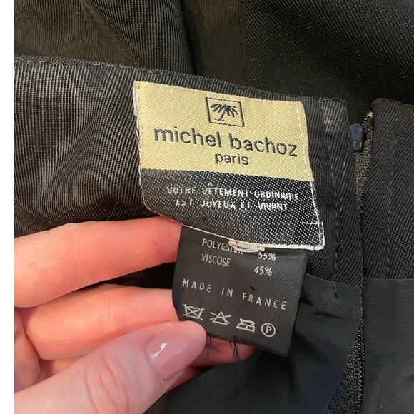 MICHEL BACHOS PARIS Vintage Side Slit Maxi Skirt Black Crepe Back Zip - Picture 4 of 6